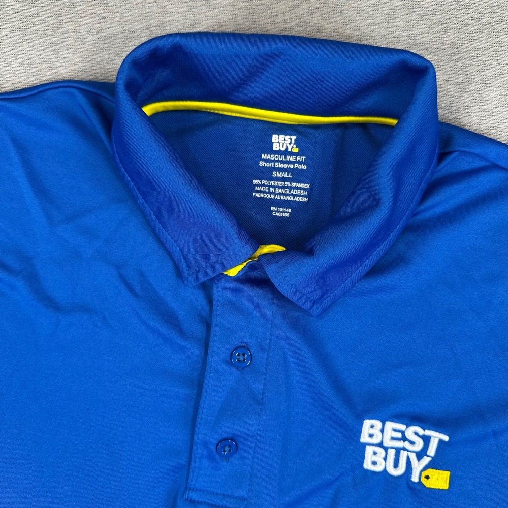 Best Buy Polo Shirt Mens Small Masculine Fit Short Sleeve Blue Embroidered Logo
